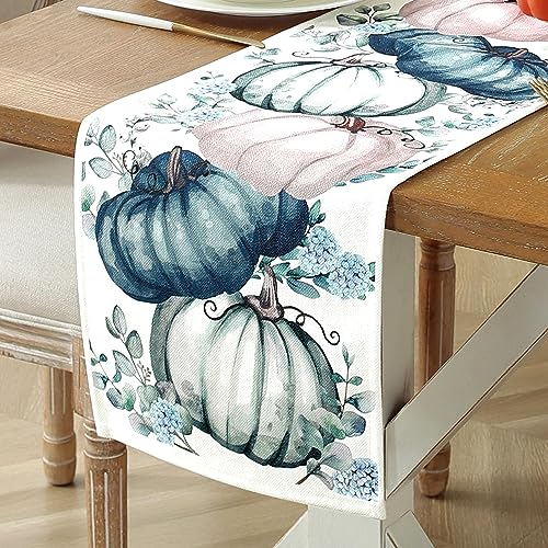 Blue Fall Table Runner 72 Inch for Thanksgiving & Holiday Decor