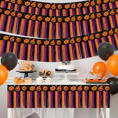 Halloween Banner Decorations with Pumpkin Foil Fringe Tinsel Streamers - 4 Pack