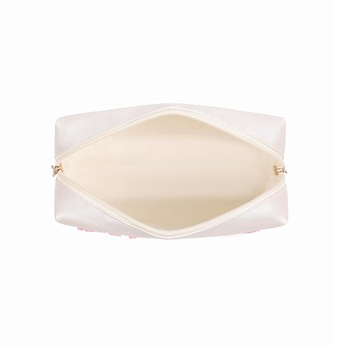 RSRSLEII Cute Chenille Letter Patch Medicine Makeup Bag, PU Leather Waterproof MEDS Cosmetic Bag with Zipper, Travel Toiletry MEDS Pouch, Daily Use Portable Organizer Makeup Bag (01Beige Bag)