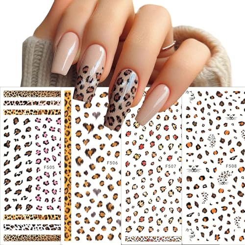 Self-Adhesive Leopard Nail Stickers for Nail Art - Colorful Animal Patterns, 8 Sheets - Leopard Print Variation 1