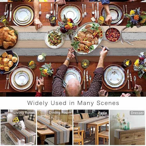 Farmhouse Cotton Linen Table Runner 13x120 Inches Rustic Barn Wood Texture - Brown Grey