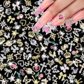 120 Pcs Silver Gold Nail Charms for Nail Art 3D Butterfly Cherry Star Heart & Cross Design