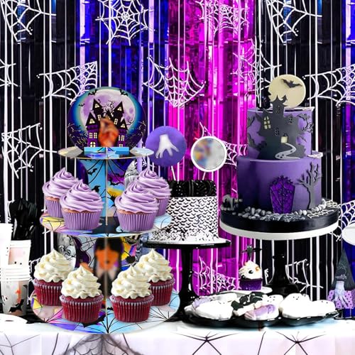 Gothic Birthday Decorations 3-Tier Cupcake Stand - Black & Purple Gothic Style