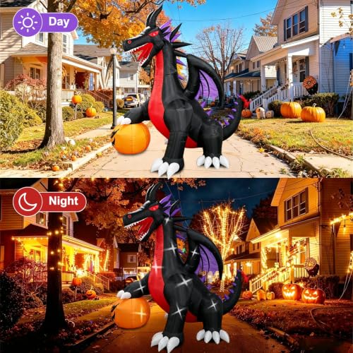 10Ft Halloween Inflatable Dragon with Pumpkin Pterosaur Outdoor Yard Decoration