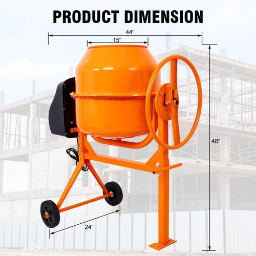 Skiennix Electric Cement Mixer - 5.0 Cu. Ft Heavy Duty 650W Portable Concrete Mixer with Wheels & Stand - Adjustable Tilt, Orange