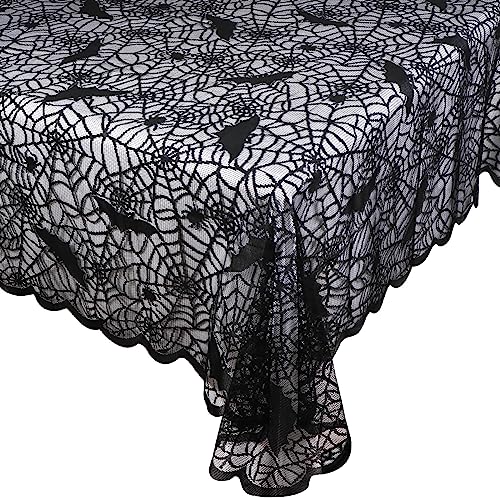 OurWarm Halloween Tablecloth Black 60 x 84 Inch Spooky Lace Decor