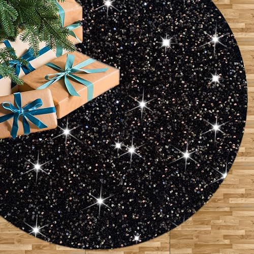 Black Sequin Christmas Tree Skirt 36 Inch Velvet Holiday Decor for Indoor & Outdoor