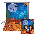 Halloween Photography Backdrop 5x7FT Moonlight Pumpkin Leaves Birthday Photo Wall - Fall Theme
