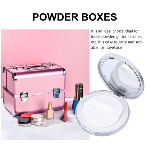 Beaupretty Powder Compact Container Plastic Empty Makeup Loose Powder Case with Puff and Elasticated Net Sifter Vintage Mirror, 2PCS