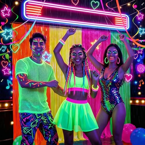 Neon Streamers Backdrop Party Supplies - Fluorescent Fringe Curtains Set