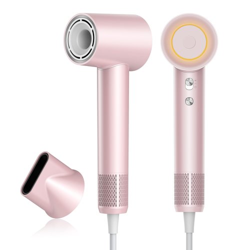Hair Dryer, zhiyangfei Negative Ion Blow Dryer, 110, 000 RPM Brushless Motor, 3 Heat Settings, 360° Rotating Magnetic Nozzle, High-Speed Low Noise Hair Dryer for Home and Trave (Pink)