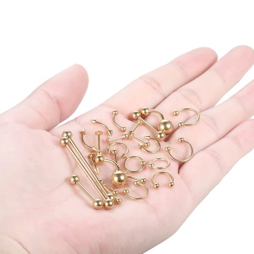 58PCS Body Piercing Kit Surgical Steel 14G 16G BCR CBR Labret Lip Rings Cartilage Daith Earrings Belly Button Rings Nose Septum Piercing Jewelry Needles Gloves Clamps Tools