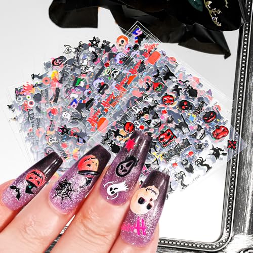 Halloween Nail Art Stickers 3D Self-Adhesive Ghost Skull Spider Web Bat Decals - Style B24