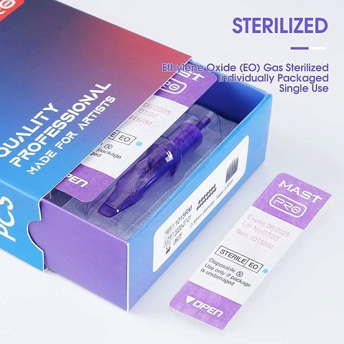 Mast Tattoo Pro Tattoo Cartridges 50Pcs Assorted Mixed Sizes #12 Standard 1RL 3RL 5RL 7RL 5RS 7RS 7RM 9M 9RS 11RM Disposable Round Liner Shader Magnum Tattoo Needles Kit for all styles