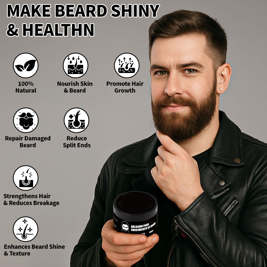 Wdvpue Estimulante de Barba, Bálsamo Para Crecimiento De Barba Ultra Potente, Barba Crema, Beard Growth Balm, Thicker, Fuller Beard & Hair 100ml/3.5oz (1)