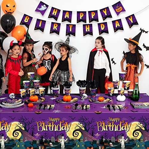 Halloween Party Supplies Set - Plates, Napkins, Banner, Tablecloth for 25 Guests