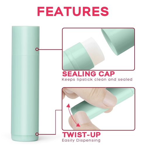 JuLand 50 Packs Empty Lip Balm Tubes 5.5ml - Refillable Round Lipstick Containers and BPA Free, Leak-Free Lip Balm Empty Containers for DIY (Mix Color)
