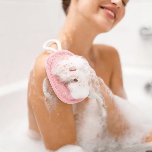 Sunnyray 4 Pcs Bath Body Exfoliating Soap Saver, Exfoliator Scrubber Pouch, Bath Loofah Sponge Body Scrubber Shower Sponge Exfoliating Mesh Pouf for Women and Men Bathing (Bright Color)