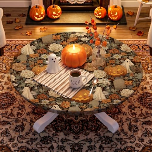 Halloween Round Fitted Tablecloth 36 Inch for 31-35 Inch Tables - Spooky Party Decor