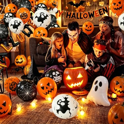 Halloween Balloons Decorations - 50 Pcs 12 Inch Latex Balloons Black Orange Variation