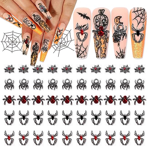 Halloween Spider Nail Charms Set - 50 Black Alloy 3D Nail Art Decorations