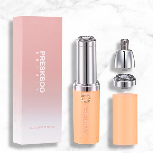 PRESKBOO Nose Hair Trimmer for Women and Men,2 in 1 Facial Hair Remover,Electric Face Shaver Razor for Nose Ear Eyebrow Peach Fuzz Lips Chin,DermaplaningTool,Facial Hair Removal,Orange/uhy6