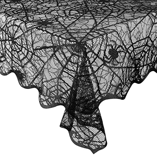Black Lace Spider Web Halloween Tablecloth 60x84 Inches Rectangular - eZAKKA