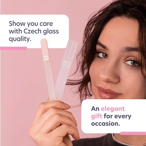 Bona Fide Beauty Czech Glass Nail File for Natural Nails (Raspberry) - Fine Grit (180/240) Etched Crystal Fingernail File with Clear Case. Ideal Gift for Women.