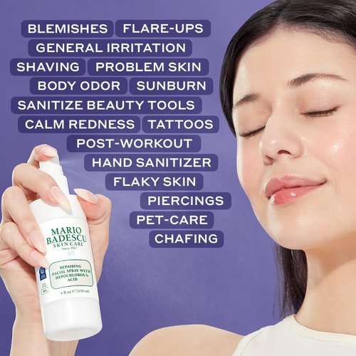Mario Badescu HOCl Facial Spray - Soothing Hypochlorous Acid Formula for Irritated Skin | pH Balancing, Fragrance-Free
