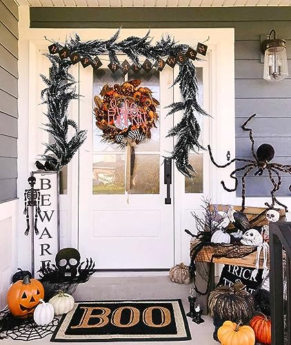 Artificial Fern Garland 2 Pcs 5.8Ft Black White Faux Hanging Vines for Halloween & Decor
