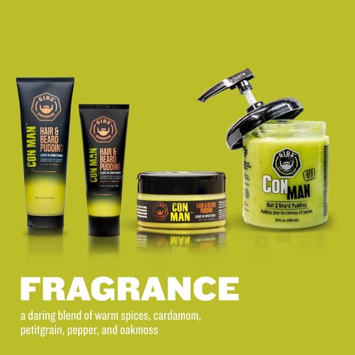 GIBS Con Man Hair & Beard Pudding - Leave-In Conditioner & Curl Definer | 7.5 Fl Oz, Green