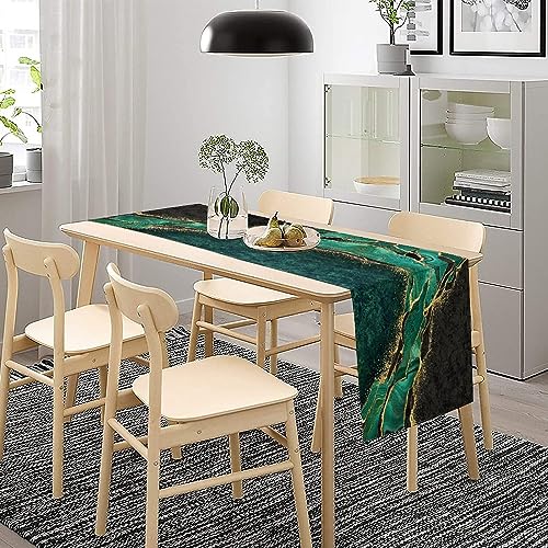 Marble Table Runner - Green Black Gold Textured Modern Dining Decor - Style-5 13x70 Inch