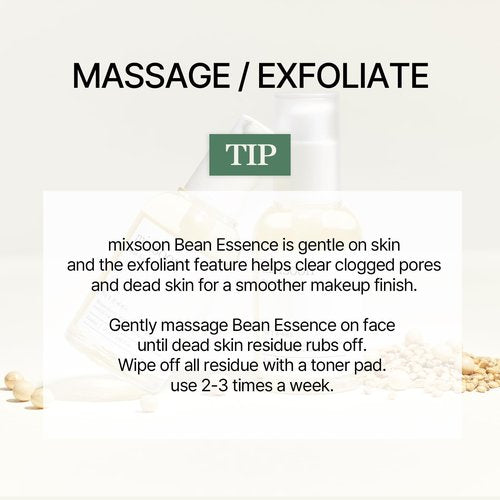 mixsoon Bean Essence-Exfoliating, Hydrating, Fermented Bean Extract, Gentle Formula for Smooth Skin 30ml / 1.01 fl.oz. Korean Glass Skin Care