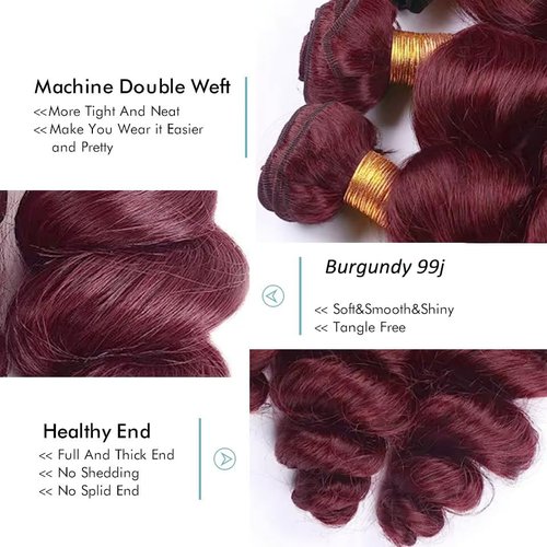 Loose Deep Wave Bundles #99J Burgundy Bundles Human Hair 16 16 16 Inch Wine Red Loose Wave Bundle Human Hair Extensions Double Weft Unprocessed Brazilian Virgin Hair 3 Bundle 50 Grams Per Bundle