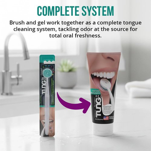Tung Tongue Gel, Fresh Mint Tongue Cleaner Paste, Bad Breath Odor Eliminator, Halitosis Defense, BPA Free, USA Made (4-Pack)