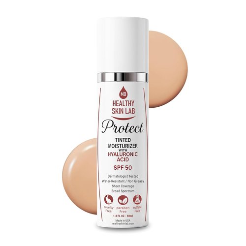 Healthy Skin Lab Tinted Moisturizer SPF 50 - Lightweight Hydrating Mineral Sunscreen with Hyaluronic Acid | Sheer Universal Tint, 1.8 oz