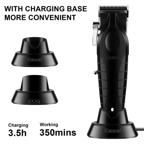 KEMEI Black Hair Clippers for Men， Adjustable Blade Cordless Clipper Professional Barber Clippers， USB Rechargeable Wireless Haircut Clippers km-2296