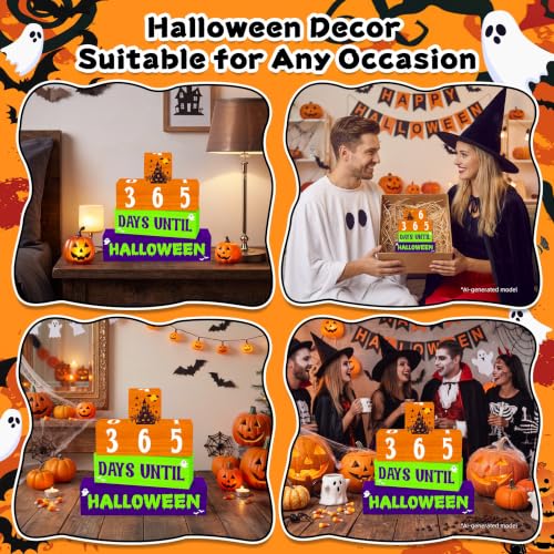 Purple Halloween Countdown Wooden Table Decor - 7 Pcs Farmhouse Holiday Decorations
