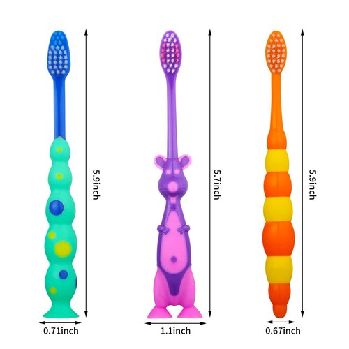 Lauwell Toddler Toothbrush Pack - 24 Pieces, Soft Bristle Animal Toothbrushes with Covers, Suction Cup, Sensitive Teeth