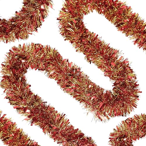 Red and Gold Christmas Tinsel Garland 49.2Ft for Holiday Decorations