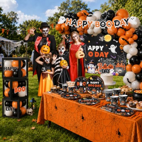 Halloween Birthday Party Decorations Kit with Banner Balloons Plates Napkins - Happy Boo Day Variation