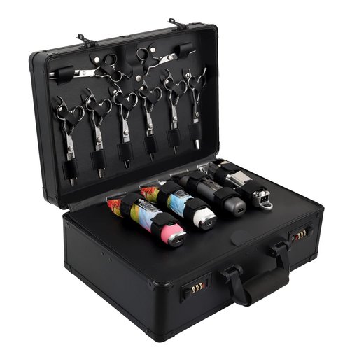 Kinglioncase Barber Case Clipper Bag Black, Hair Kit Tool Box Aluminum Organizer with Portable Handle and Secure Numlock for Scissors, Clippers, Barber Supplies 15.8" x 11" x 6.5"