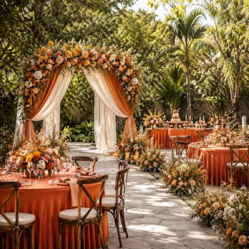 Burnt Orange Round Tablecloth 60 Inch Pack of 2 for Fall & Holidays - Rustic & Boho Decor