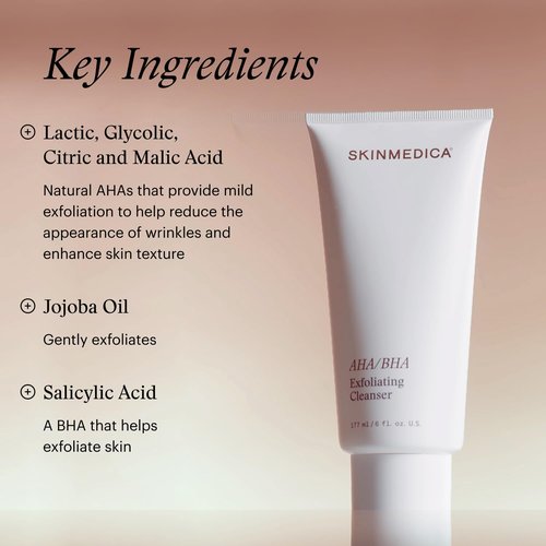 SkinMedica AHA/BHA Exfoliating Face Wash (NEW PACKAGING),Gentle Facial Exfoliating Scrub with Jojoba Oil for Smoother, Radiant Skin - Helps Improve the Appearance of Skin Tone & Texture (6 Fl Oz)