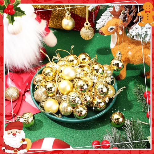 Mini Shiny Gold Christmas Ball Ornaments - 48 Pcs, 1 Inch Holiday Tree Decorations