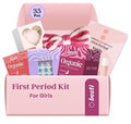 Besti First Period Kit for Girls (Ages 9-12) | Organic Pads & Liners, Pimple Patches, Bath Bomb, Lip Balm, Spa Headband & First Period Guide | Self-Care Gift Box for Teens – Menstrual Starter Kit