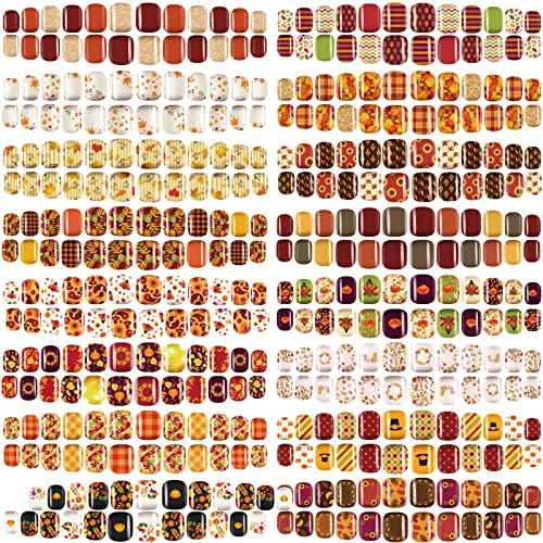 Fall Thanksgiving Press On Nails - Elegant Pattern 16 Pack, Short Fake Nails