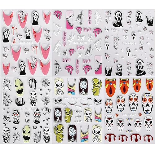 Halloween Nail Art Stickers Decals 6Pcs Self-Adhesive Ghost Spider Web Designs - Variation 17
