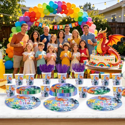Dragon Theme Birthday Party Supplies Set - Serves 24 Kids