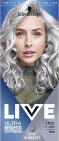 Schwarzkopf LIVE Ultra Brights Steel Silver Hair Dye - Vibrant Semi-Permanent Color | Lasts Up to 15 Washes